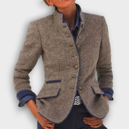 Blazer élégant à col montant avec détails contrastés (femme)