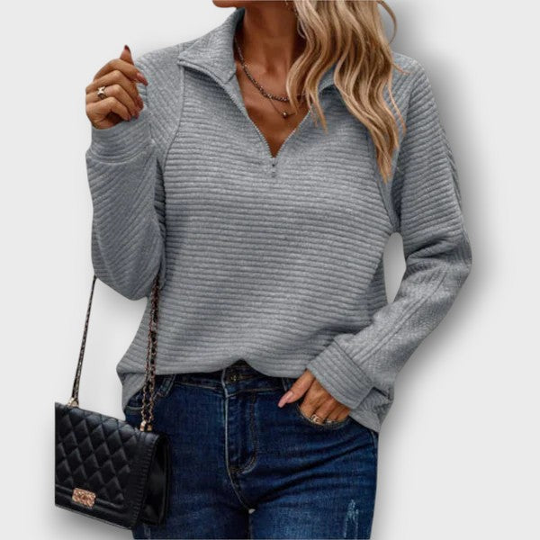 Pull côtelé à col zippé (femme)