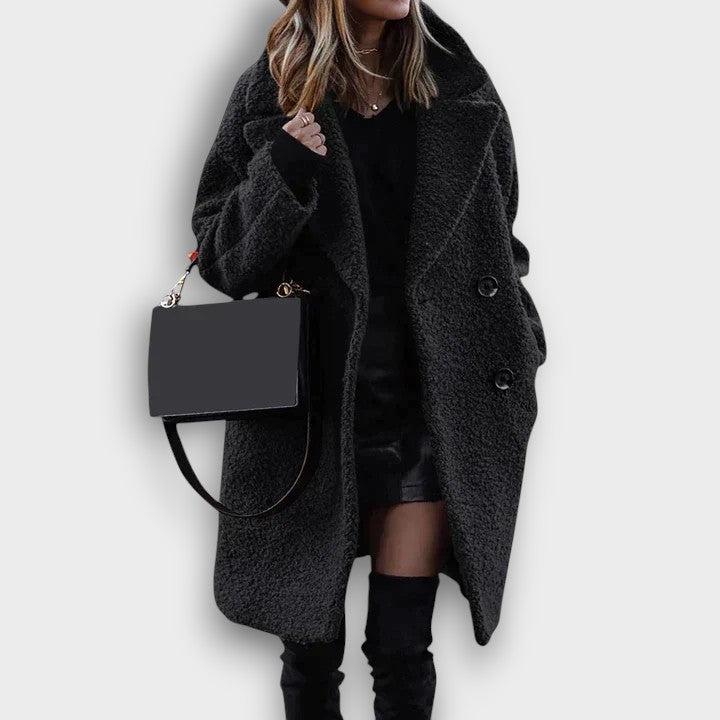 Manteau long façon teddy à col revers (femme)