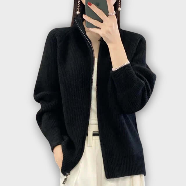 Cardigan en maille côtelée avec fermeture éclair (femme)