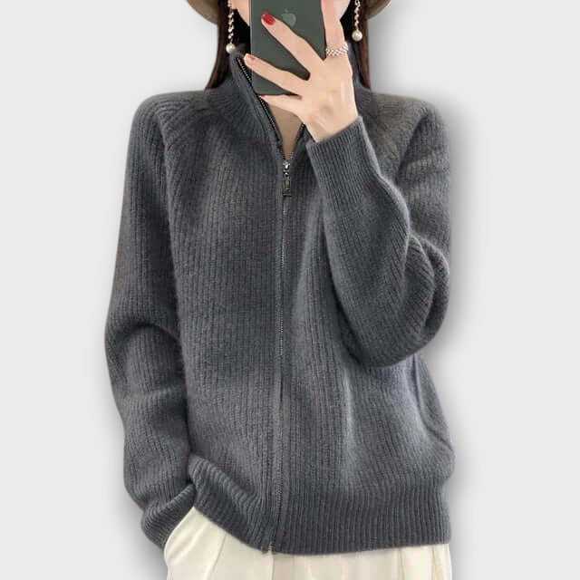 Cardigan en maille côtelée avec fermeture éclair (femme)