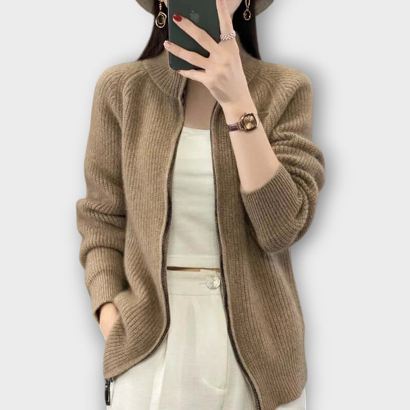 Cardigan en maille côtelée avec fermeture éclair (femme)