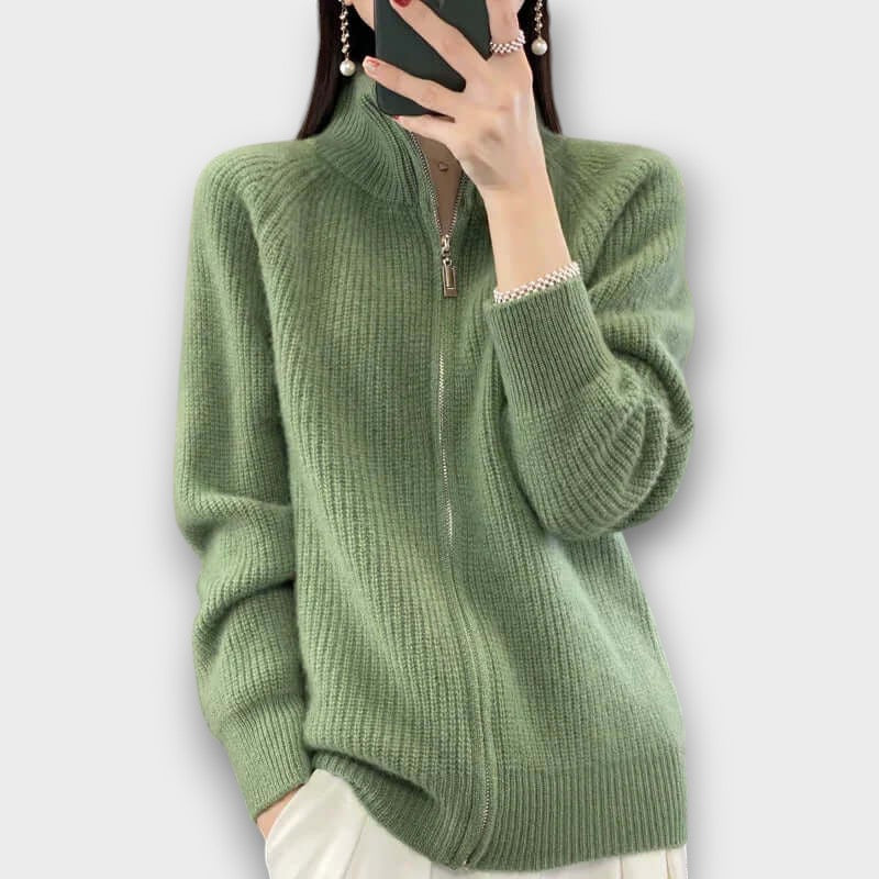 Cardigan en maille côtelée avec fermeture éclair (femme)