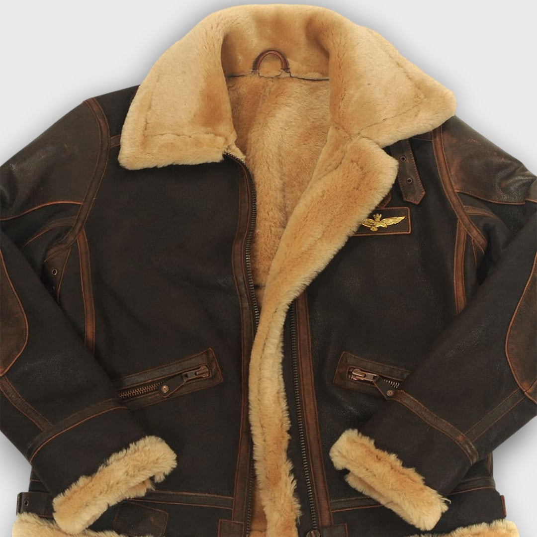 Blouson aviateur en cuir avec col en fourrure (homme)