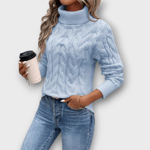 Pull femme à col roulé en maille