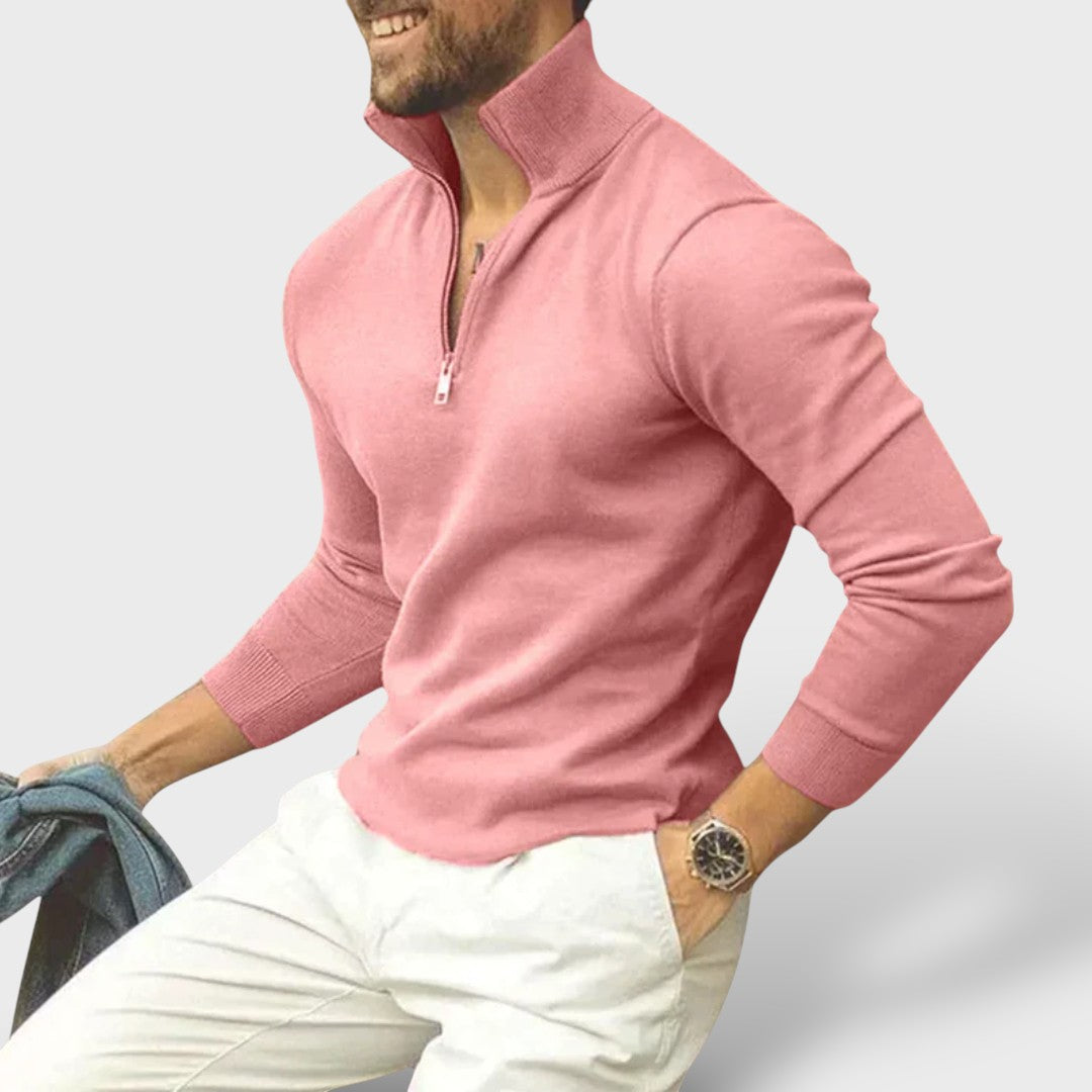 Pull zippé homme à col montant