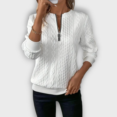 Pull femme en maille avec fermeture éclair