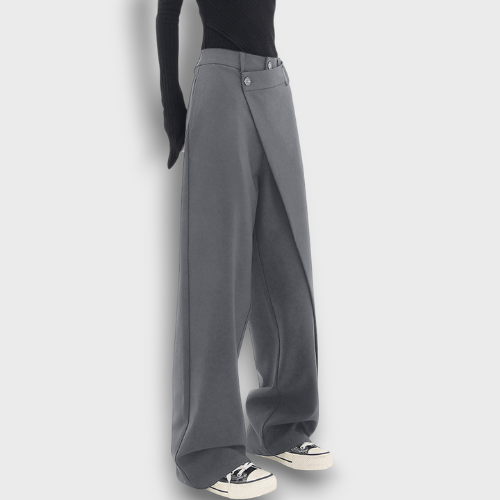 Pantalon taille haute à coupe large avec ceinture asymétrique (femme)