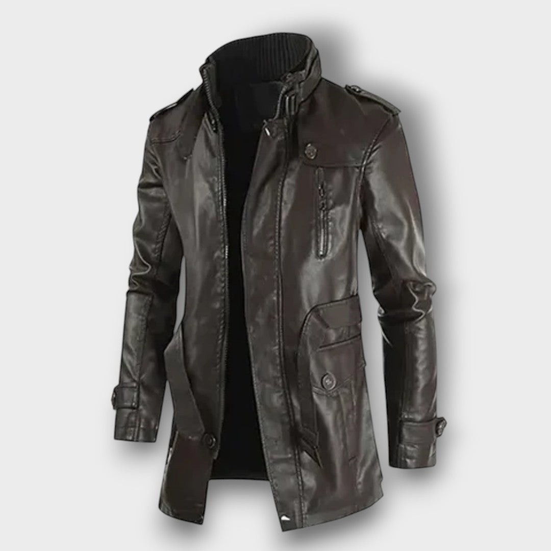 Veste en cuir longue style biker (homme)