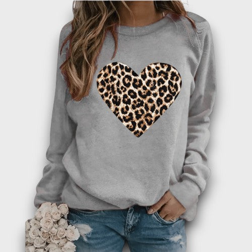 Pull femme léopard cœur