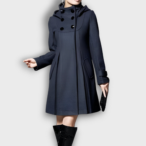 Manteau femme à capuche et double boutonnage