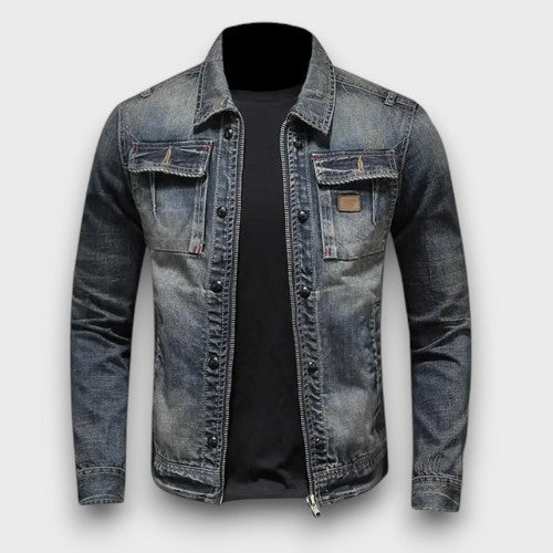 Veste en jean avec fermeture éclair et poches poitrine (homme)