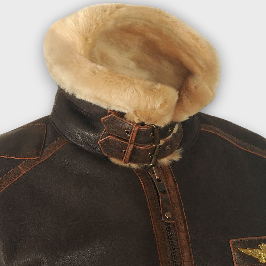Blouson aviateur en cuir avec col en fourrure (homme)