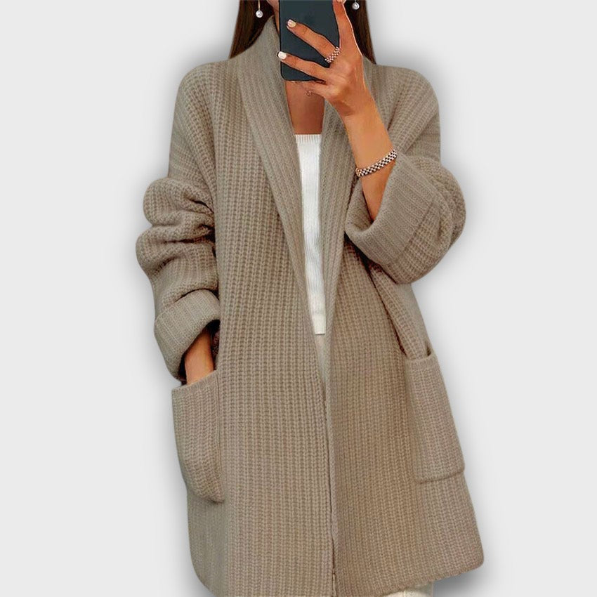 Gilet long en maille pour femme avec poches