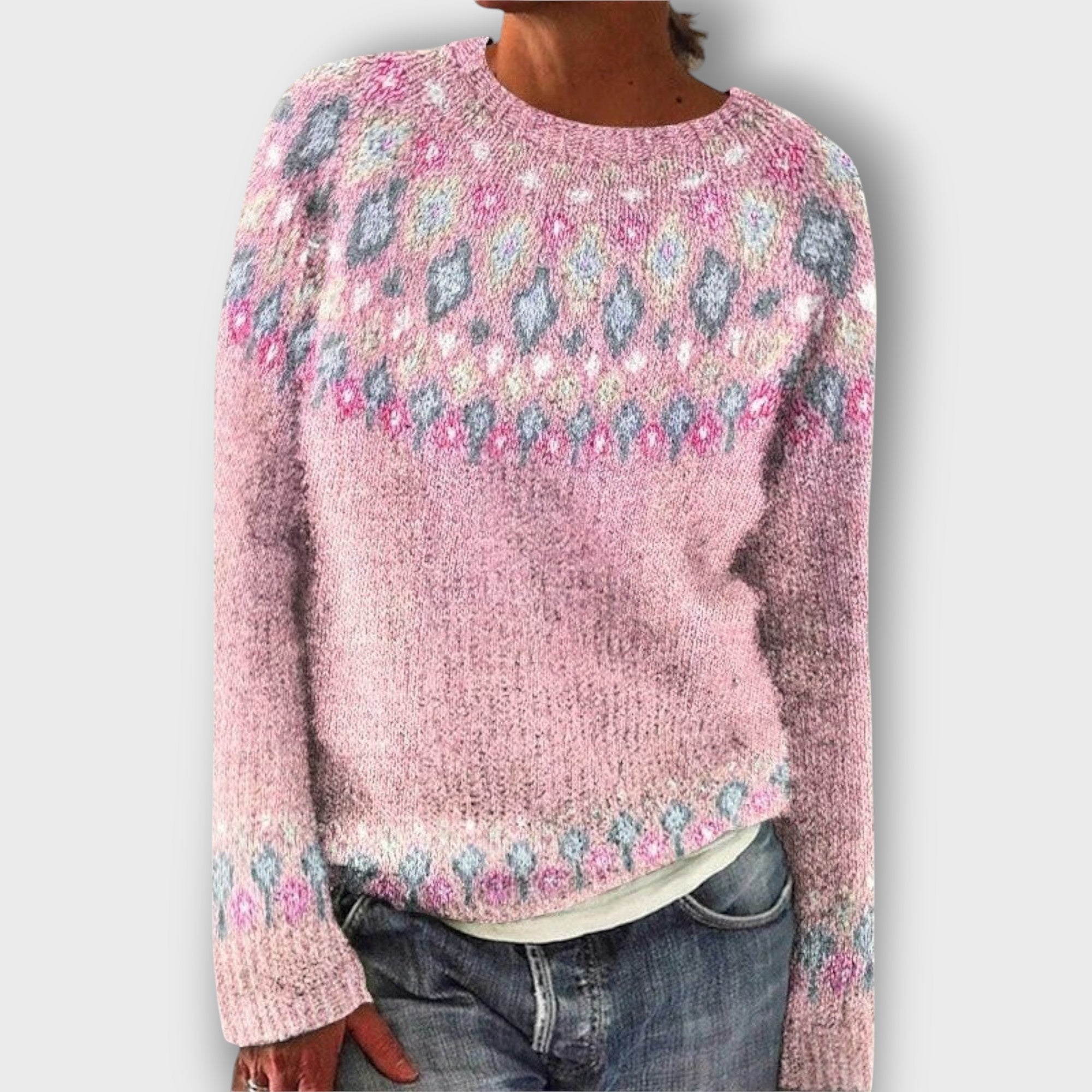 Pull femme motif nordique à col rond