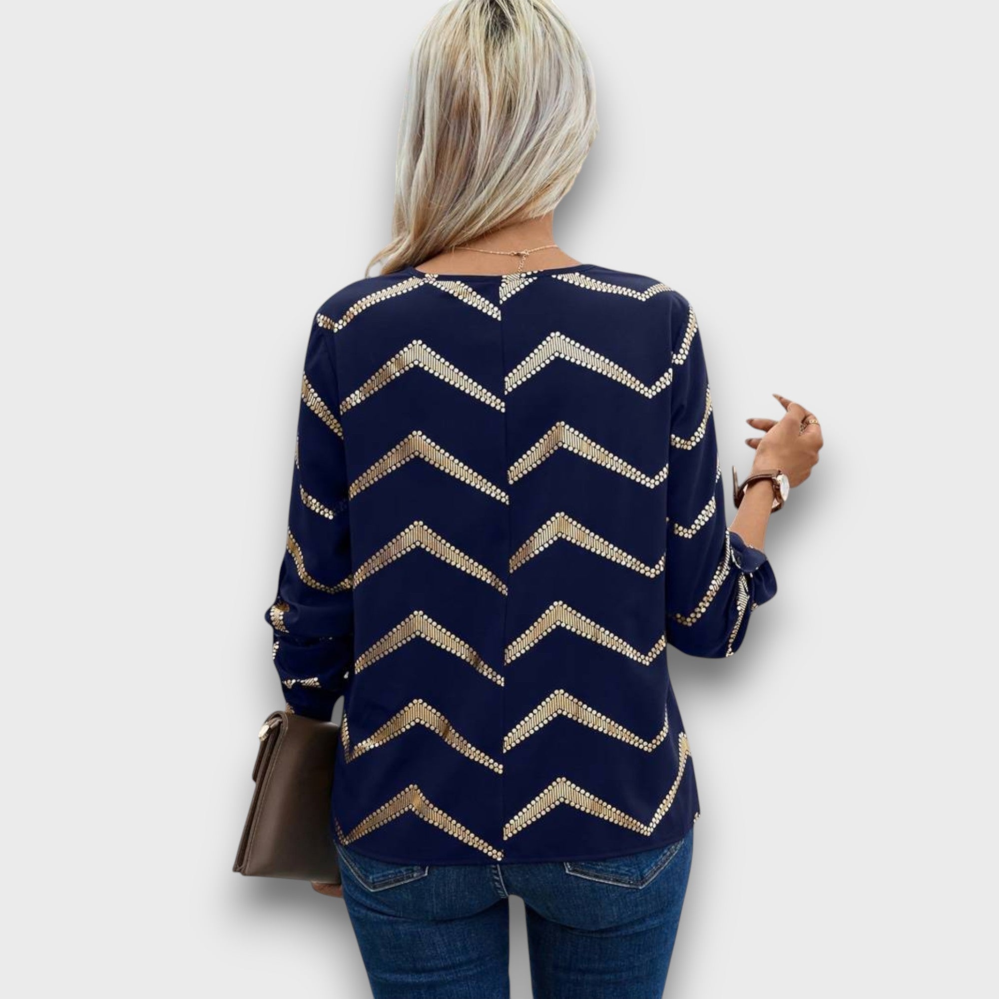 Blouse à col en v élégante à motif scintillant (femme)