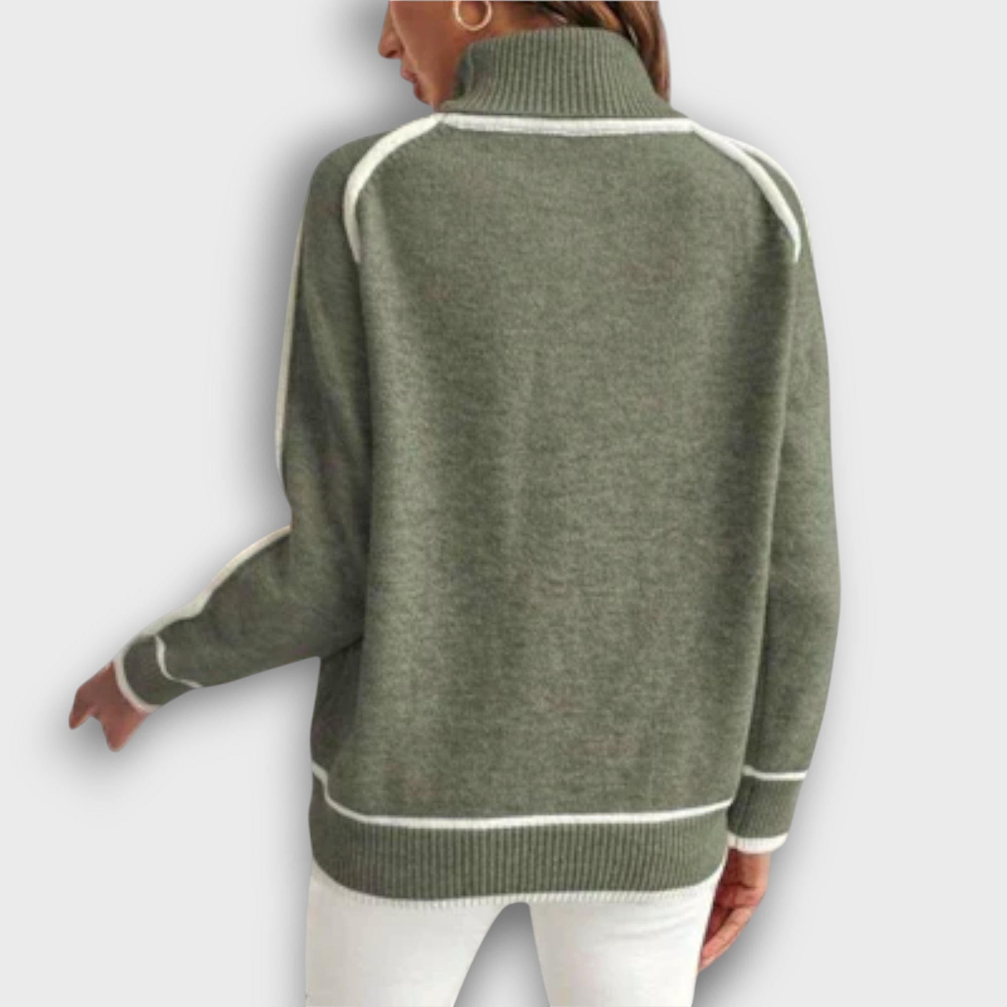 Pull femme à col roulé avec bandes contrastantes
