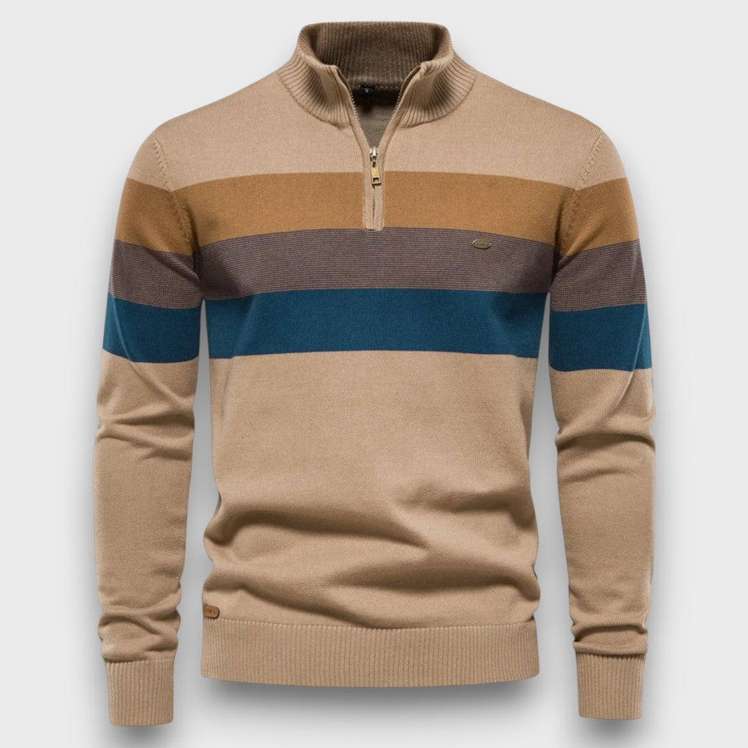 Pull homme zippé à rayures