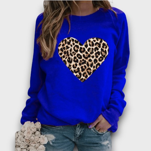 Pull femme léopard cœur