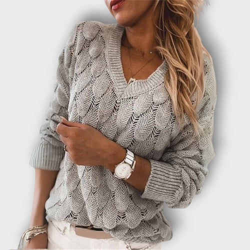 Pull en maille torsadée à col en V (femme)