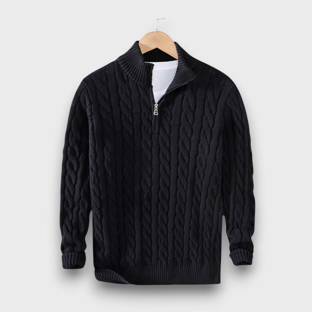 Pull homme en tricot torsadé avec fermeture éclair