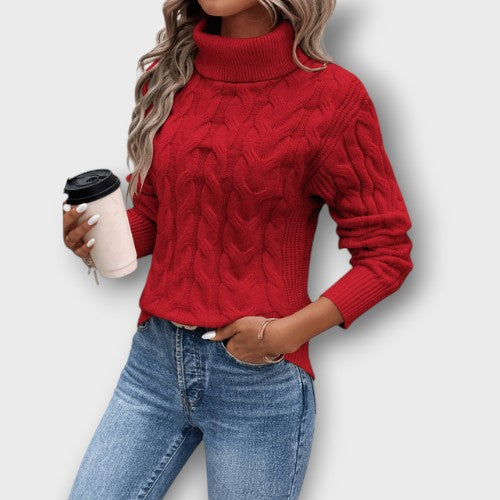 Pull femme à col roulé en maille