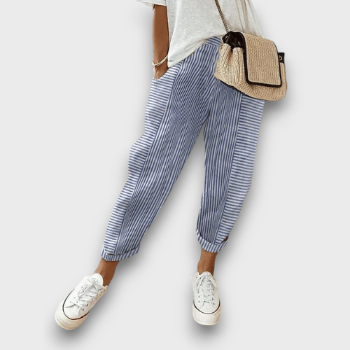 Pantalon femme à rayures coupe décontractée
