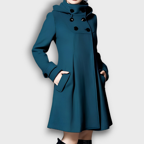 Manteau femme à capuche et double boutonnage