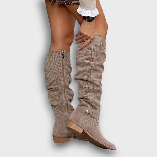 Bottes hautes en daim avec sangle à boucle (femme)