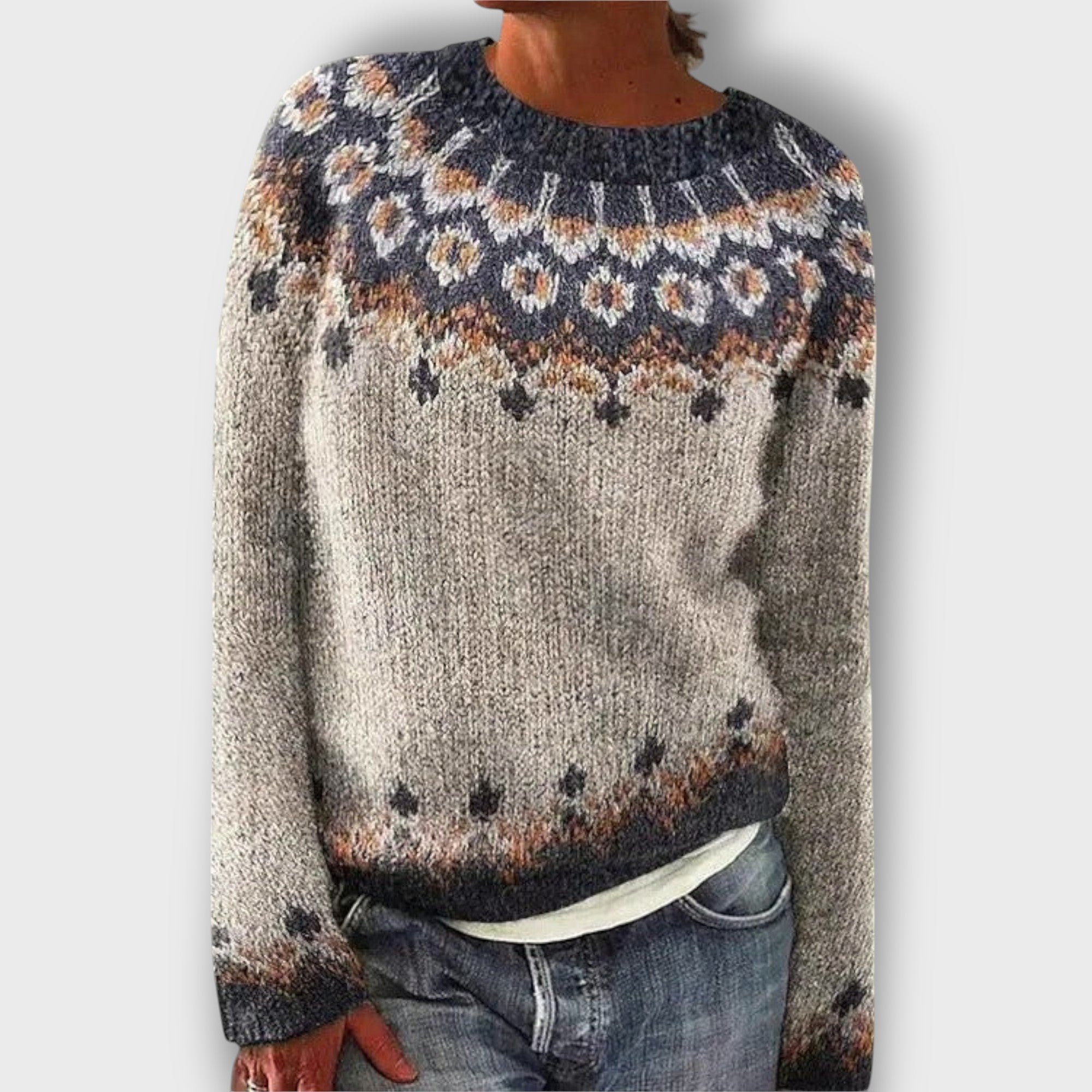 Pull femme motif nordique à col rond