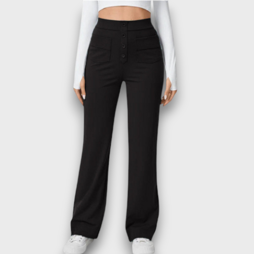 Pantalon taille haute à boutons (femme)