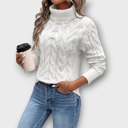 Pull femme à col roulé en maille