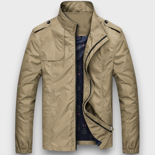 Veste décontractée beige légère avec col montant et fermeture éclair (homme)