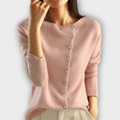 Pull en maille doux à boutons asymétriques (femme)