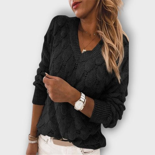Pull en maille torsadée à col en V (femme)
