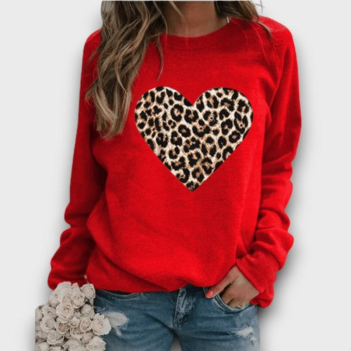 Pull femme léopard cœur