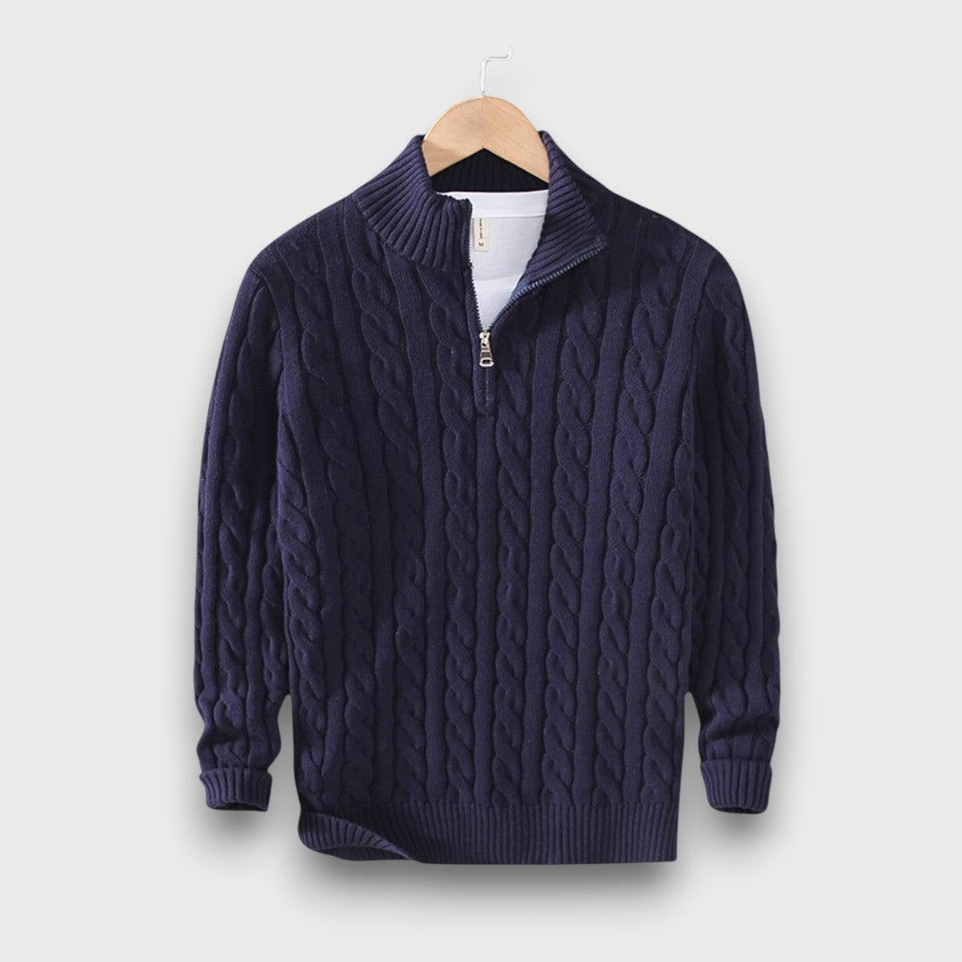 Pull homme en tricot torsadé avec fermeture éclair