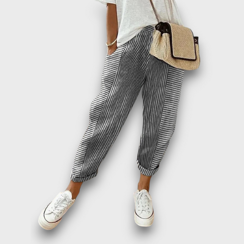 Pantalon femme à rayures coupe décontractée