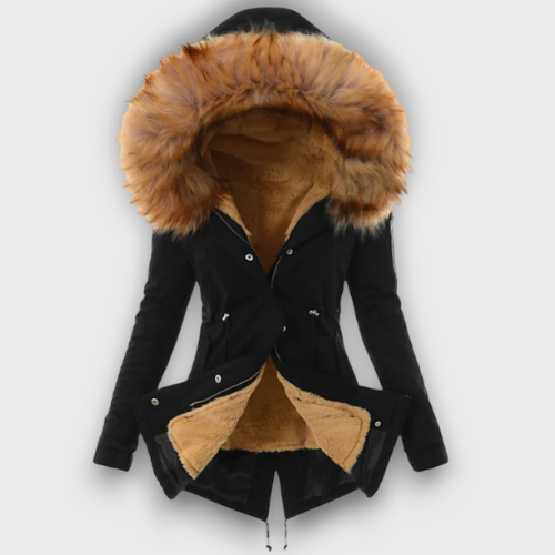 Veste d’hiver femme avec capuche en fausse fourrure