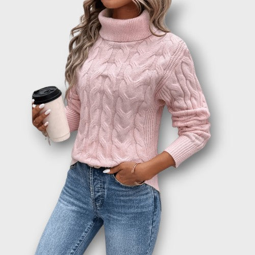 Pull femme à col roulé en maille