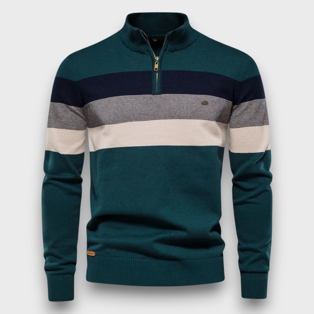 Pull homme zippé à rayures