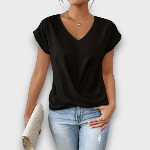 Blouse col v nœud manches courtes (femme)