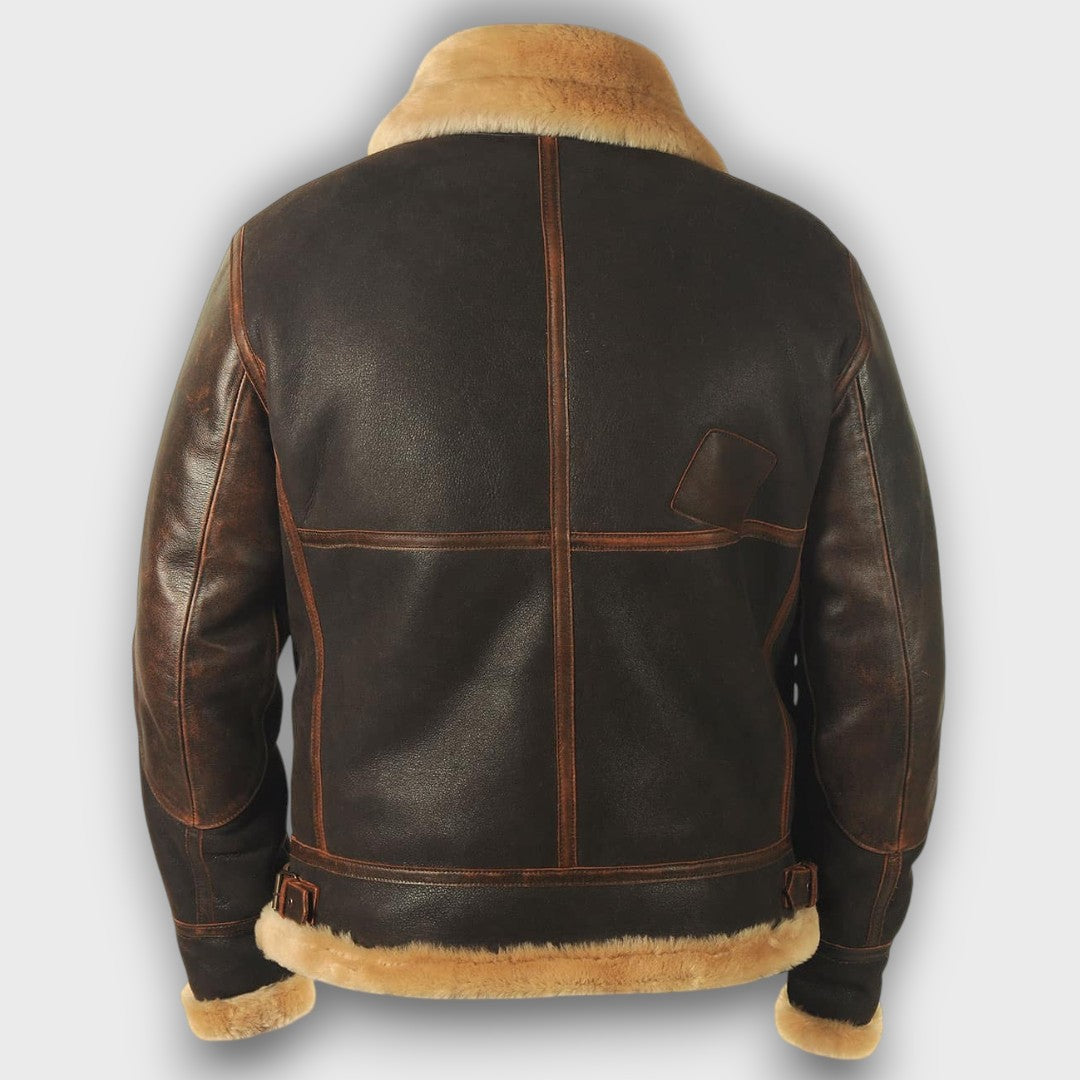 Blouson aviateur en cuir avec col en fourrure (homme)