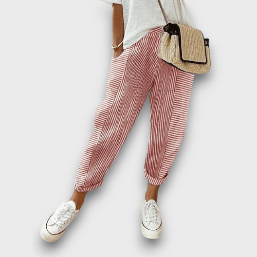 Pantalon femme à rayures coupe décontractée