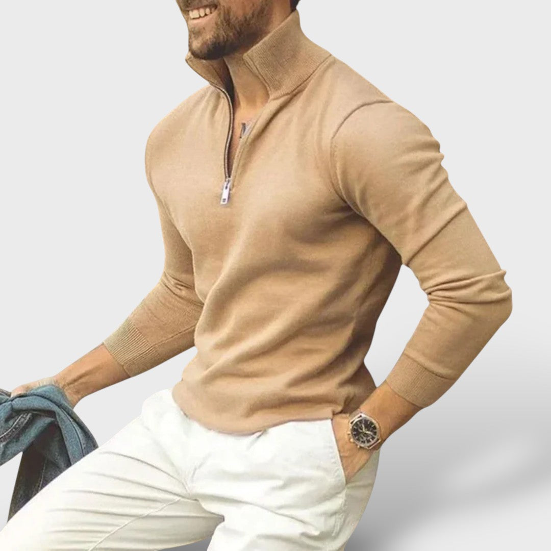 Pull zippé homme à col montant