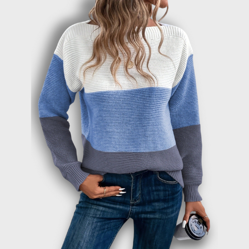 Pull tricoté à rayures et col rond (femme)