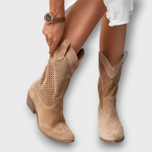 Bottes femme style cowboy avec motif ajouré