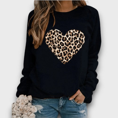 Pull femme léopard cœur