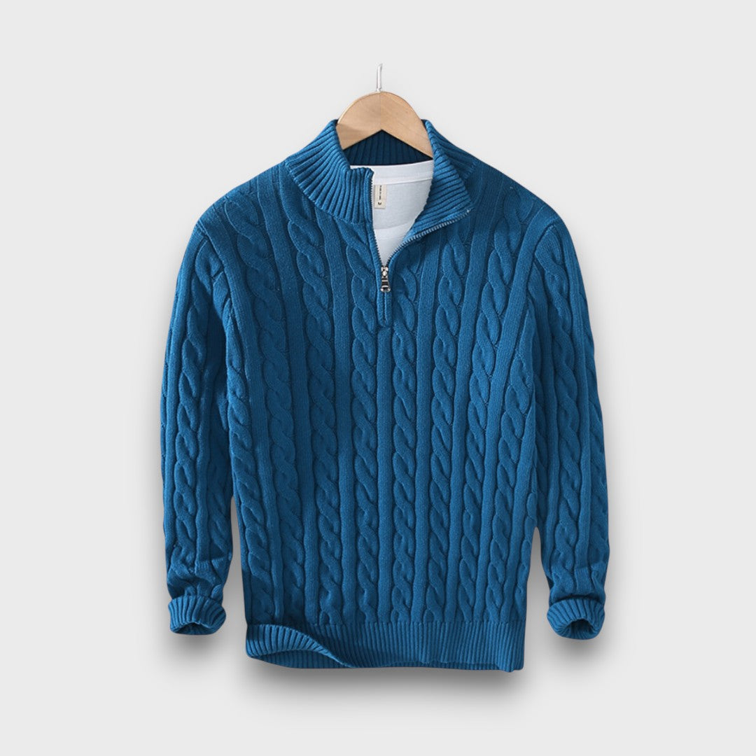 Pull homme en tricot torsadé avec fermeture éclair