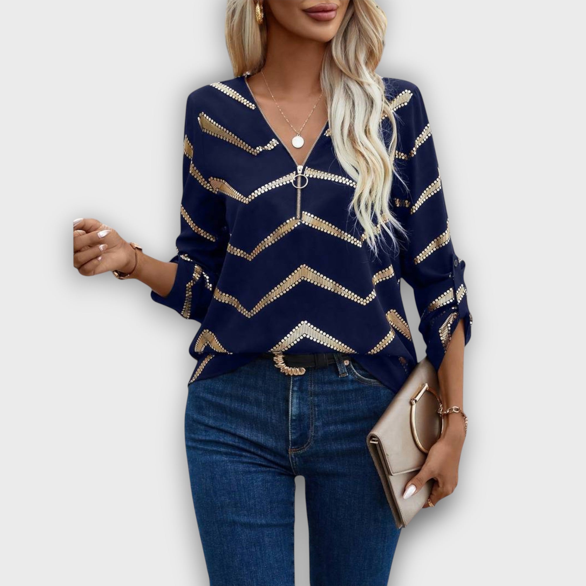 Blouse à col en v élégante à motif scintillant (femme)